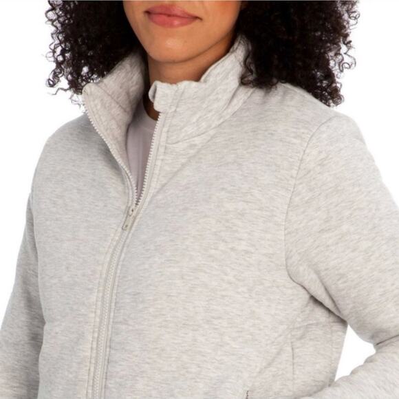 Three Dots Knit Puffer Jacket Full Zip Womens Sz XL Oatmeal Cream Zip Pockets - Picture 7 of 15